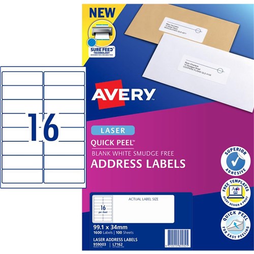 Avery L7162 Mailing Labels Laser 16 L P Sht 99.1x34mm Address box of 640_2